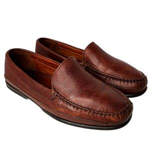 Johnston & Murphy Mens Loafer Shoe Size 11 W Brown Pebbled Leather Apron Toe